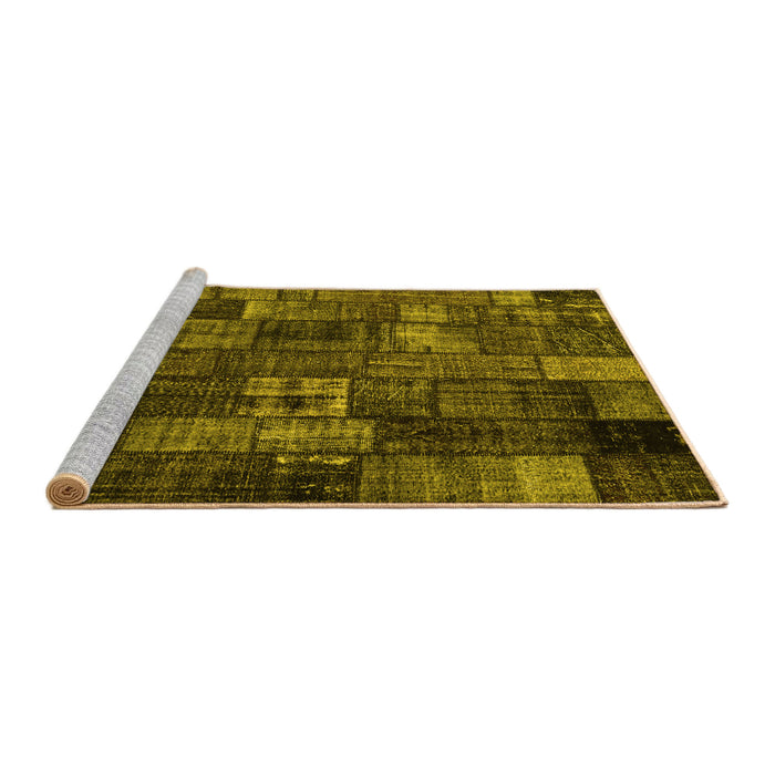 Sideview of Machine Washable Patchwork Yellow Transitional Rug, wshcon2909yw