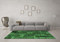 Machine Washable Patchwork Emerald Green Transitional Rug, wshcon2909emgrn