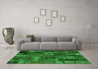 Machine Washable Patchwork Green Transitional Rug, wshcon2909grn