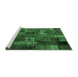Sideview of Machine Washable Patchwork Emerald Green Transitional Area Rugs, wshcon2909emgrn
