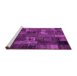 Sideview of Machine Washable Patchwork Pink Transitional Rug, wshcon2909pnk