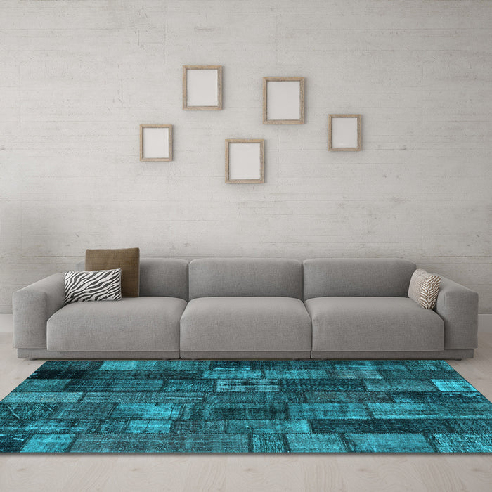 Machine Washable Patchwork Light Blue Transitional Rug in a Living Room, wshcon2909lblu