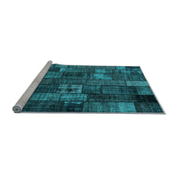 Sideview of Machine Washable Patchwork Light Blue Transitional Rug, wshcon2909lblu