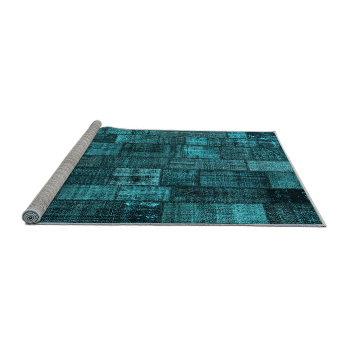 Sideview of Machine Washable Patchwork Light Blue Transitional Rug, wshcon2909lblu