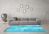 Machine Washable Patchwork Light Blue Transitional Rug, wshcon2910lblu