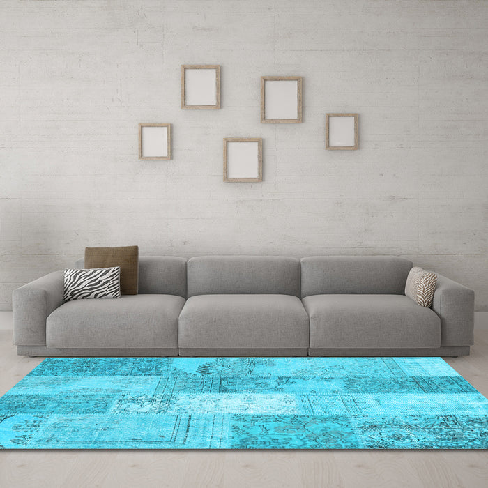 Machine Washable Patchwork Light Blue Transitional Rug in a Living Room, wshcon2910lblu