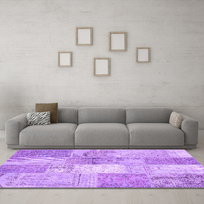 Machine Washable Patchwork Purple Transitional Area Rugs in a Living Room, wshcon2910pur