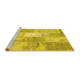 Sideview of Machine Washable Patchwork Yellow Transitional Rug, wshcon2910yw
