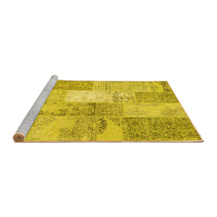 Sideview of Machine Washable Patchwork Yellow Transitional Rug, wshcon2910yw