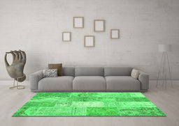 Machine Washable Patchwork Green Transitional Area Rugs in a Living Room,, wshcon2910grn