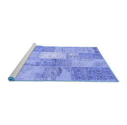 Sideview of Machine Washable Patchwork Blue Transitional Rug, wshcon2910blu