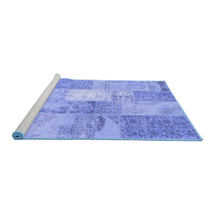 Sideview of Machine Washable Patchwork Blue Transitional Rug, wshcon2910blu