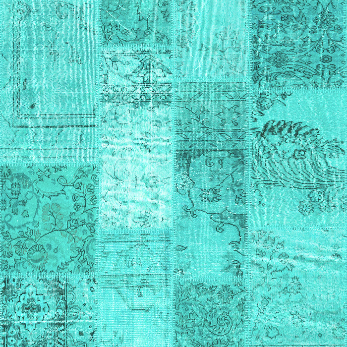 Machine Washable Patchwork Turquoise Transitional Area Rugs, wshcon2910turq