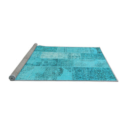 Sideview of Machine Washable Patchwork Light Blue Transitional Rug, wshcon2910lblu