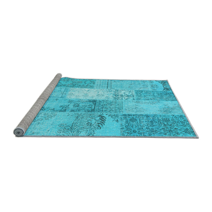 Sideview of Machine Washable Patchwork Light Blue Transitional Rug, wshcon2910lblu