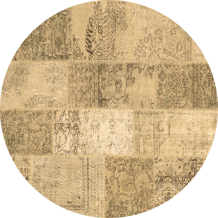 Round Patchwork Brown Transitional Rug, con2910brn