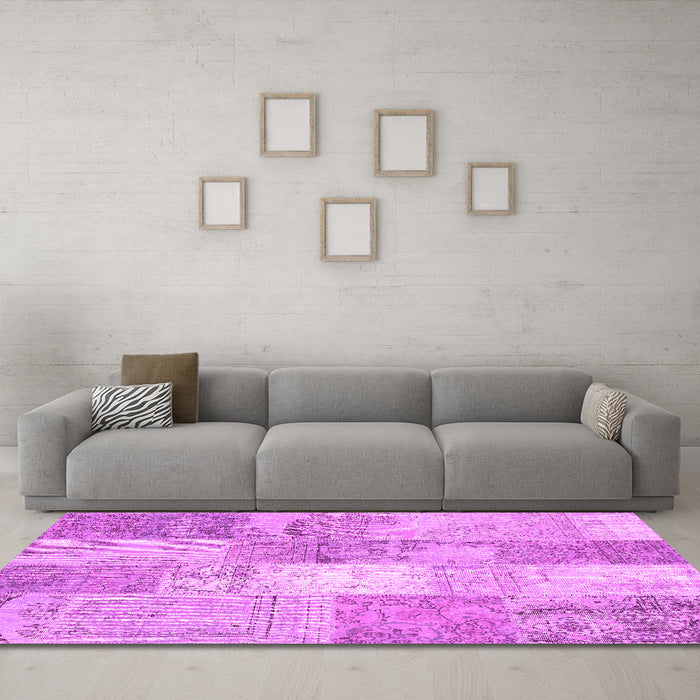 Machine Washable Patchwork Pink Transitional Rug in a Living Room, wshcon2910pnk