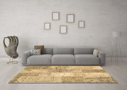Machine Washable Patchwork Brown Transitional Rug in a Living Room,, wshcon2910brn
