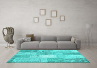 Machine Washable Patchwork Turquoise Transitional Rug, wshcon2910turq