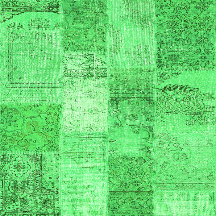 Round Machine Washable Patchwork Green Transitional Area Rugs, wshcon2910grn