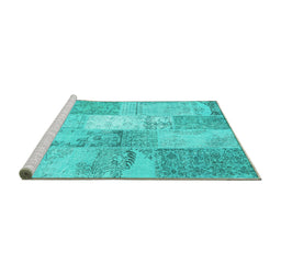 Sideview of Machine Washable Patchwork Turquoise Transitional Area Rugs, wshcon2910turq