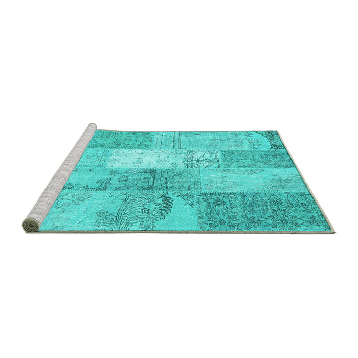 Sideview of Machine Washable Patchwork Turquoise Transitional Area Rugs, wshcon2910turq