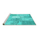 Sideview of Machine Washable Patchwork Turquoise Transitional Area Rugs, wshcon2910turq