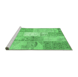 Sideview of Machine Washable Patchwork Emerald Green Transitional Area Rugs, wshcon2910emgrn