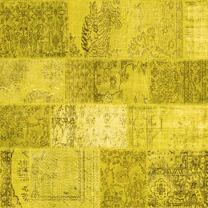 Square Machine Washable Patchwork Yellow Transitional Rug, wshcon2910yw