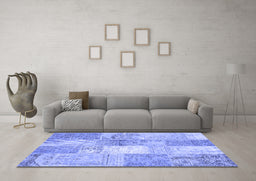 Machine Washable Patchwork Blue Transitional Rug in a Living Room, wshcon2910blu