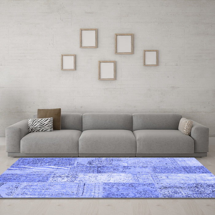 Machine Washable Patchwork Blue Transitional Rug in a Living Room, wshcon2910blu