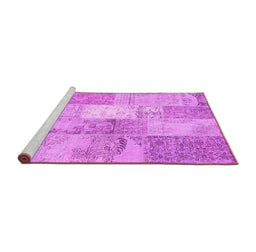 Sideview of Machine Washable Patchwork Pink Transitional Rug, wshcon2910pnk