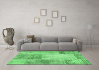 Machine Washable Patchwork Emerald Green Transitional Rug, wshcon2911emgrn