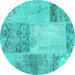 Round Patchwork Turquoise Transitional Rug, con2911turq