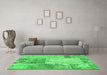 Machine Washable Patchwork Green Transitional Area Rugs in a Living Room,, wshcon2911grn