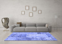 Machine Washable Patchwork Blue Transitional Rug, wshcon2911blu