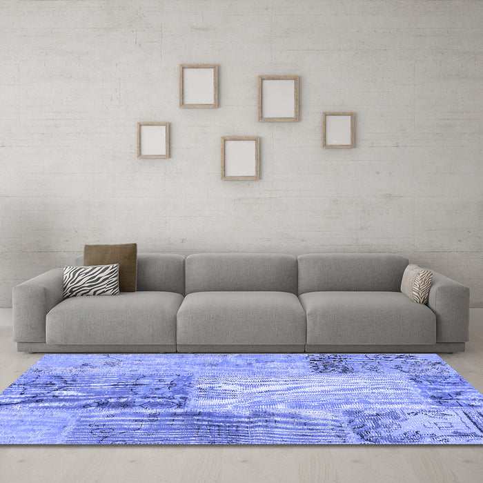 Machine Washable Patchwork Blue Transitional Rug in a Living Room, wshcon2911blu