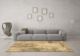 Machine Washable Patchwork Brown Transitional Rug in a Living Room,, wshcon2911brn
