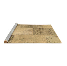 Sideview of Machine Washable Patchwork Brown Transitional Rug, wshcon2911brn