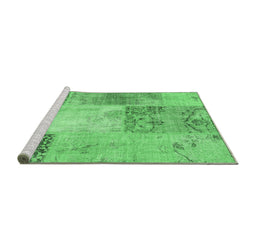 Sideview of Machine Washable Patchwork Emerald Green Transitional Area Rugs, wshcon2911emgrn