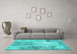 Machine Washable Patchwork Turquoise Transitional Area Rugs in a Living Room,, wshcon2911turq