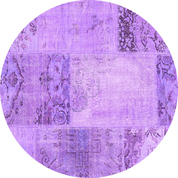 Round Machine Washable Patchwork Purple Transitional Area Rugs, wshcon2911pur