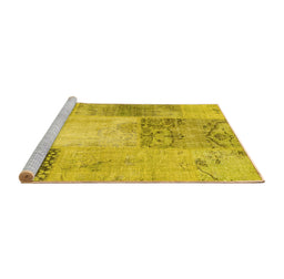 Sideview of Machine Washable Patchwork Yellow Transitional Rug, wshcon2911yw