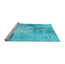 Sideview of Machine Washable Patchwork Light Blue Transitional Rug, wshcon2911lblu