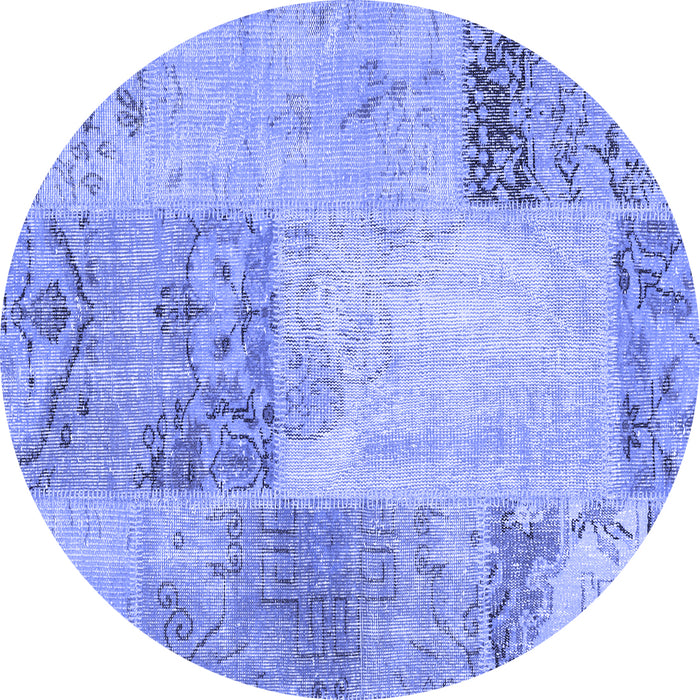 Round Machine Washable Patchwork Blue Transitional Rug, wshcon2911blu