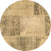 Round Patchwork Brown Transitional Rug, con2911brn