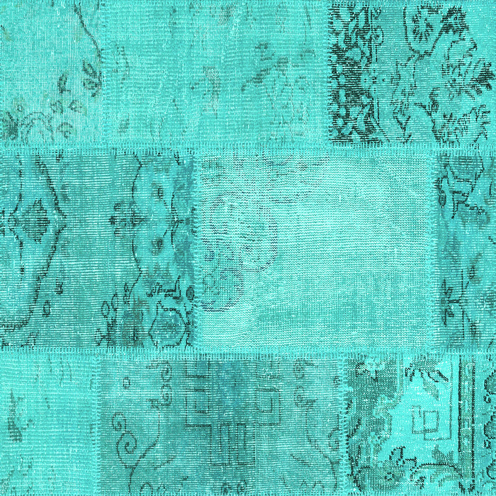 Square Machine Washable Patchwork Turquoise Transitional Area Rugs, wshcon2911turq