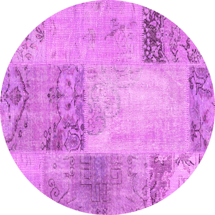 Round Machine Washable Patchwork Pink Transitional Rug, wshcon2911pnk