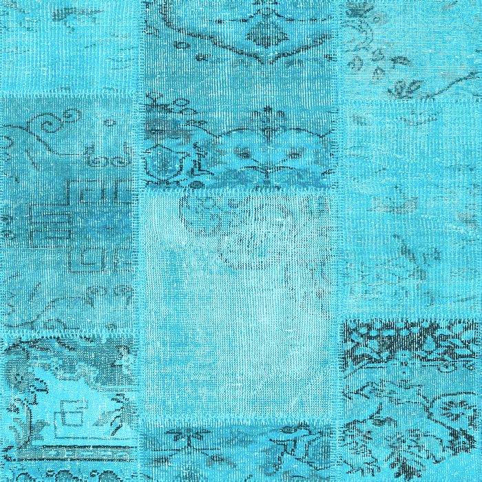 Square Machine Washable Patchwork Light Blue Transitional Rug, wshcon2911lblu