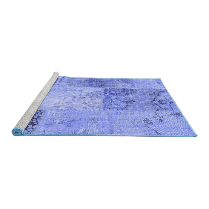 Sideview of Machine Washable Patchwork Blue Transitional Rug, wshcon2911blu